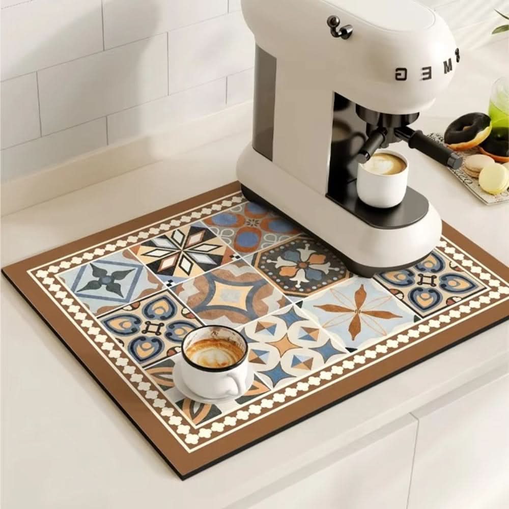 Absorbent Coffee Mat with Non-Slip Base for Spill Prevention – Retro Style