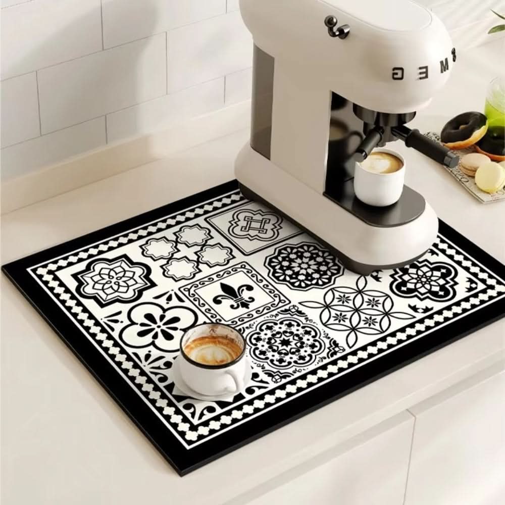Absorbent Coffee Mat with Non-Slip Base for Spill Prevention – Retro Style
