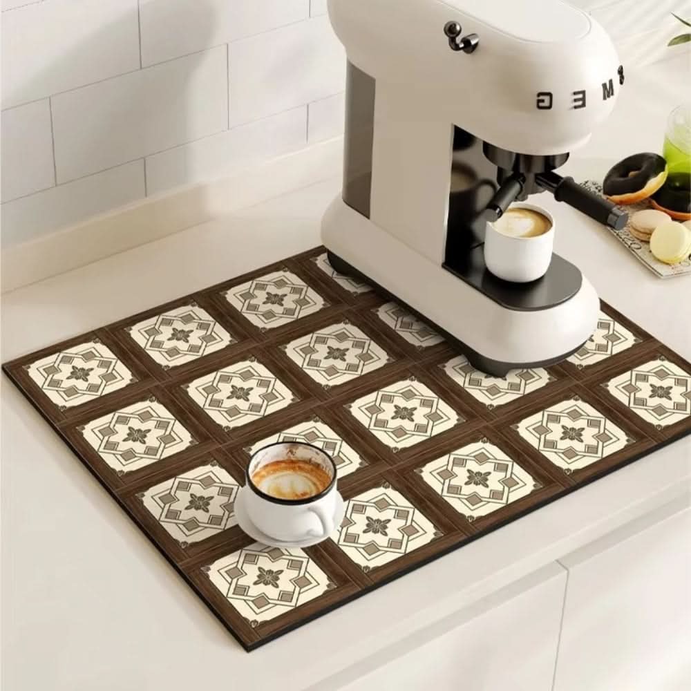 Absorbent Coffee Mat with Non-Slip Base for Spill Prevention – Retro Style