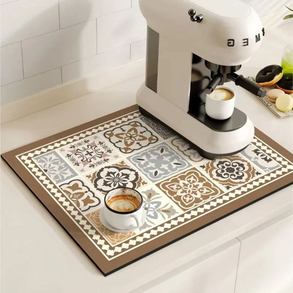 Absorbent Coffee Mat with Non-Slip Base for Spill Prevention – Retro Style