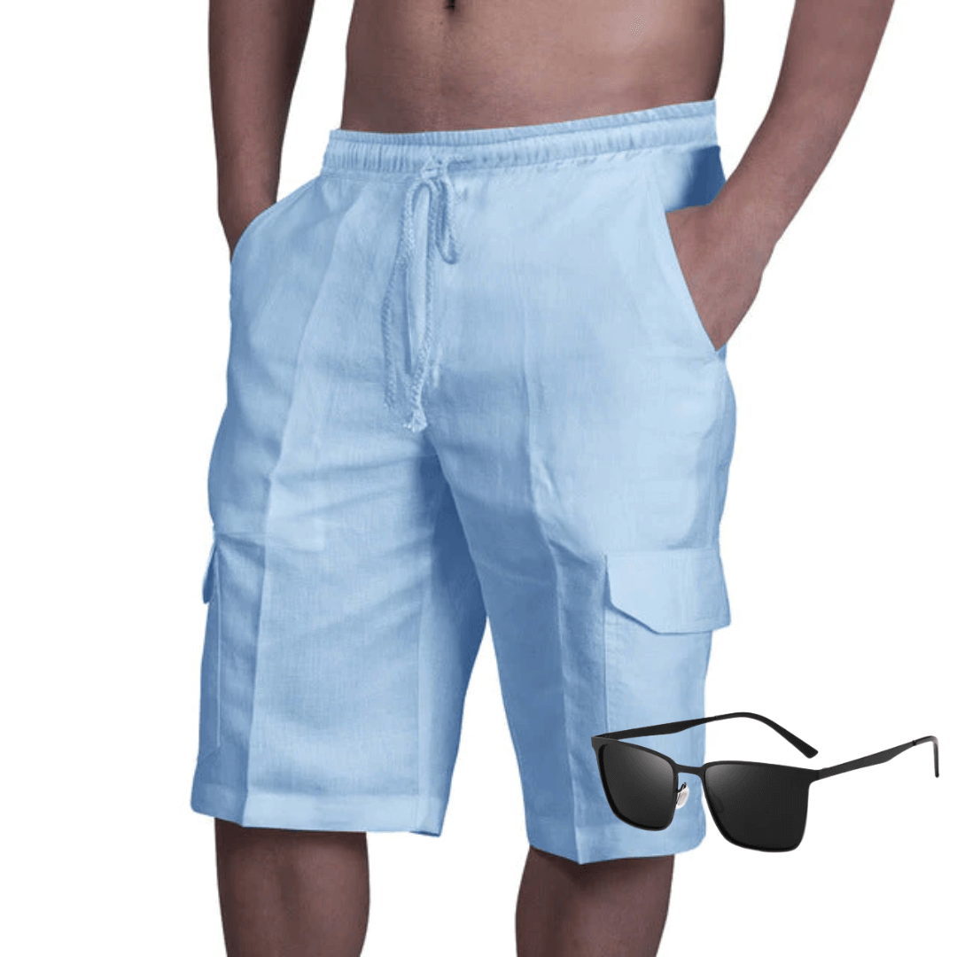 Solid Color Cargo Shorts with Free Sunglasses