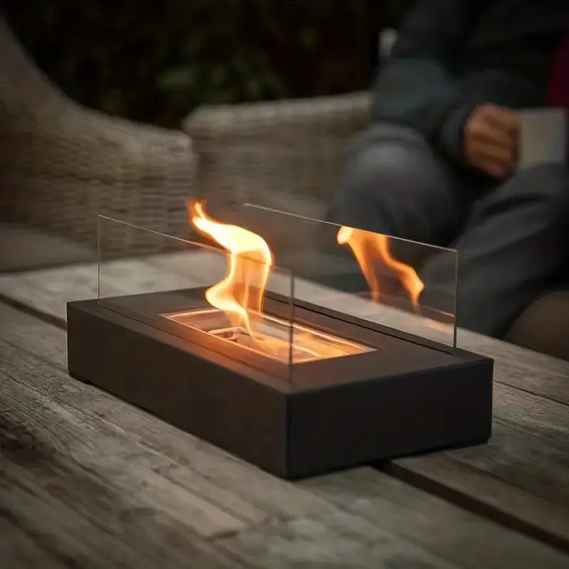 Tabletop Fireplace with Bio-Ethanol | Real Flame, Smoke-Free | Glass Windshield