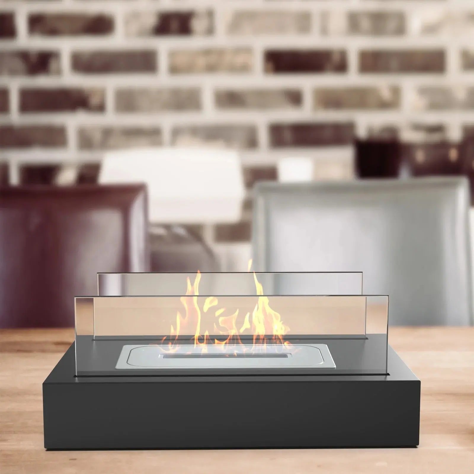 Tabletop Fireplace with Bio-Ethanol | Real Flame, Smoke-Free | Glass Windshield