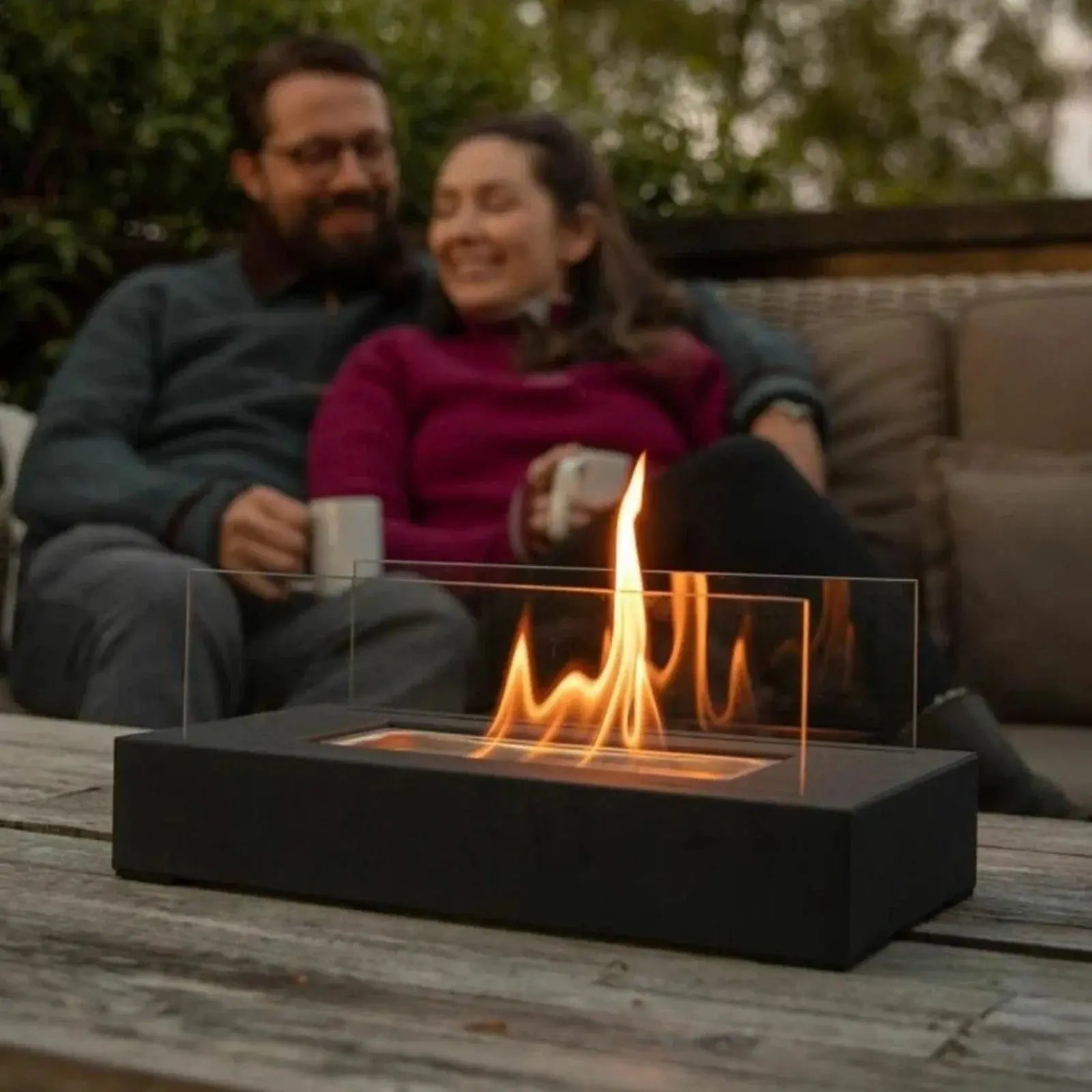 Tabletop Fireplace with Bio-Ethanol | Real Flame, Smoke-Free | Glass Windshield