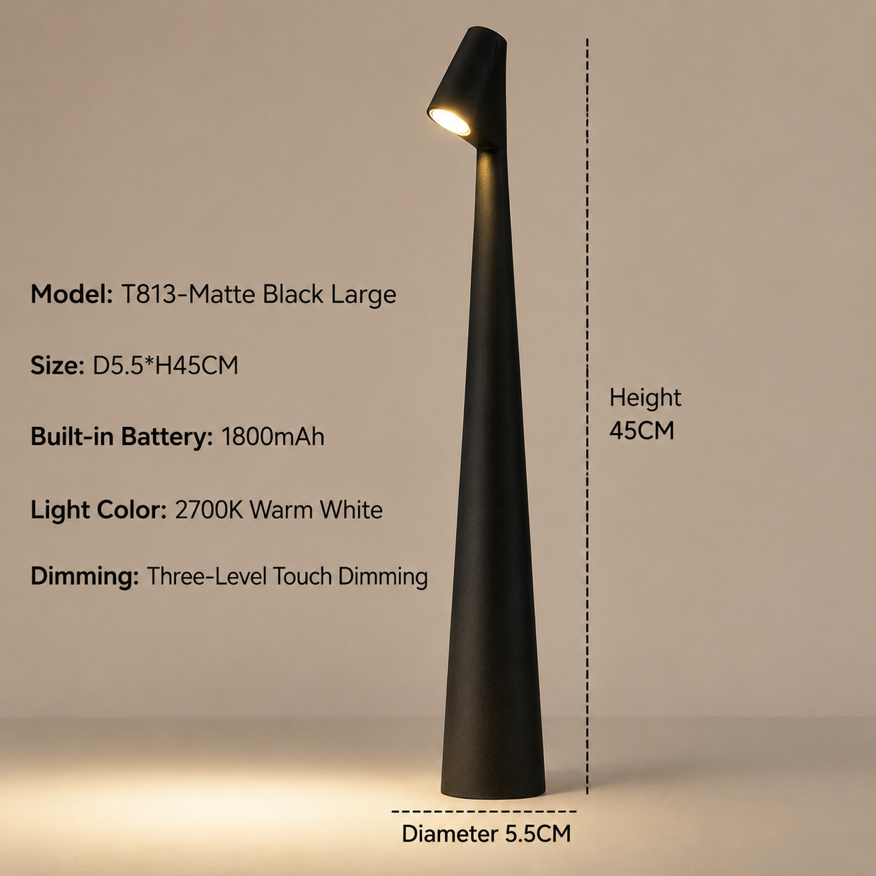Wireless Designer LED Table Lamp with 3-Level Touch Dimming