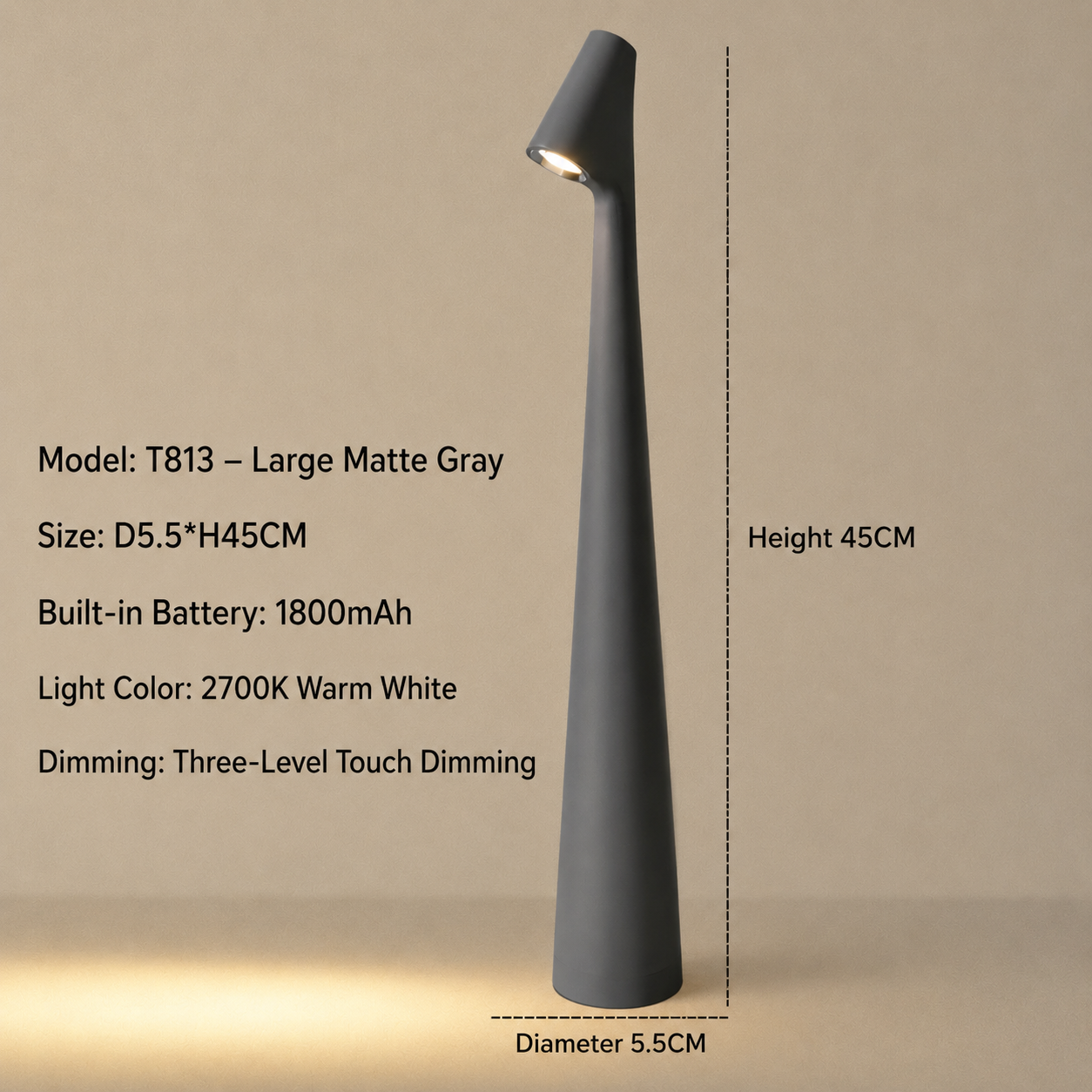 Wireless Designer LED Table Lamp with 3-Level Touch Dimming