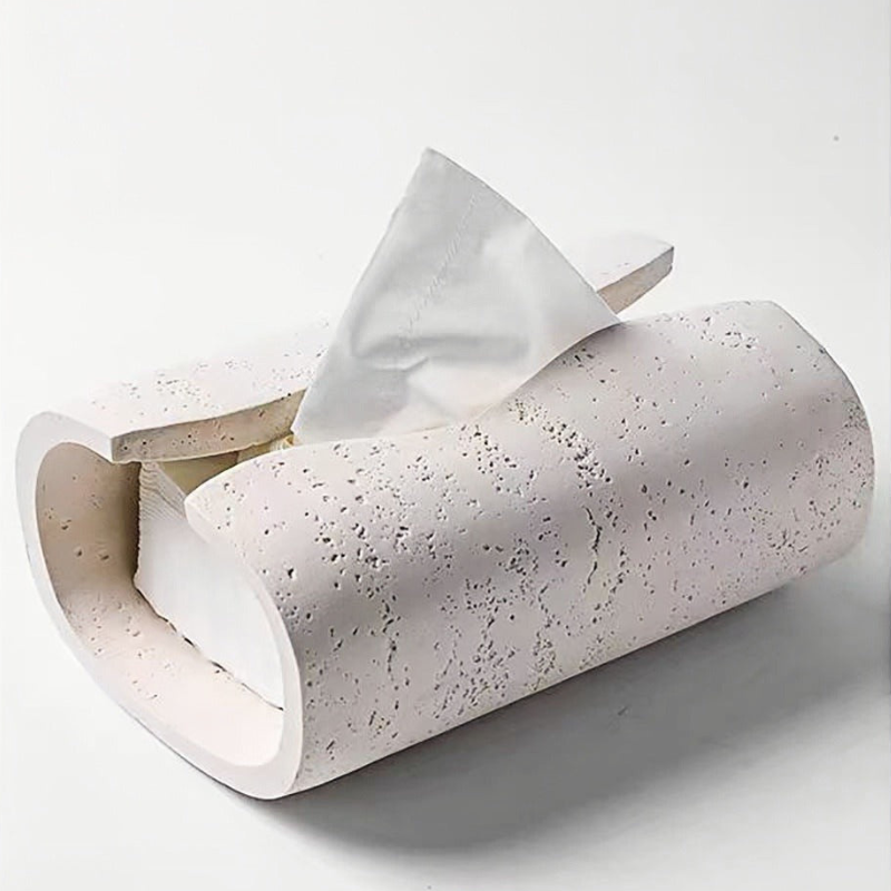 Elegant Curved Tissue Box Cover in Stone Finish