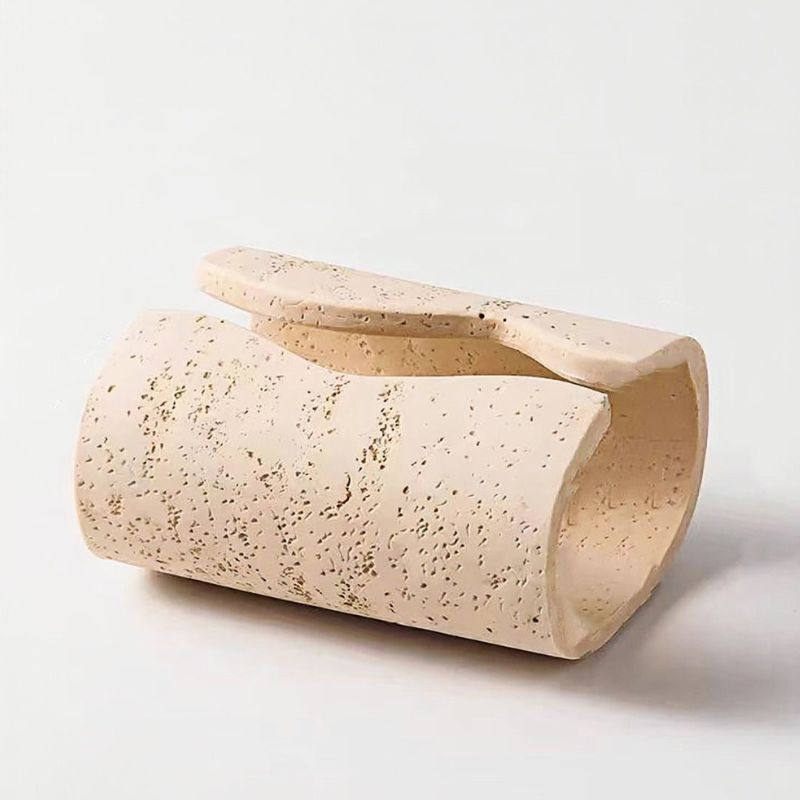 Elegant Curved Tissue Box Cover in Stone Finish