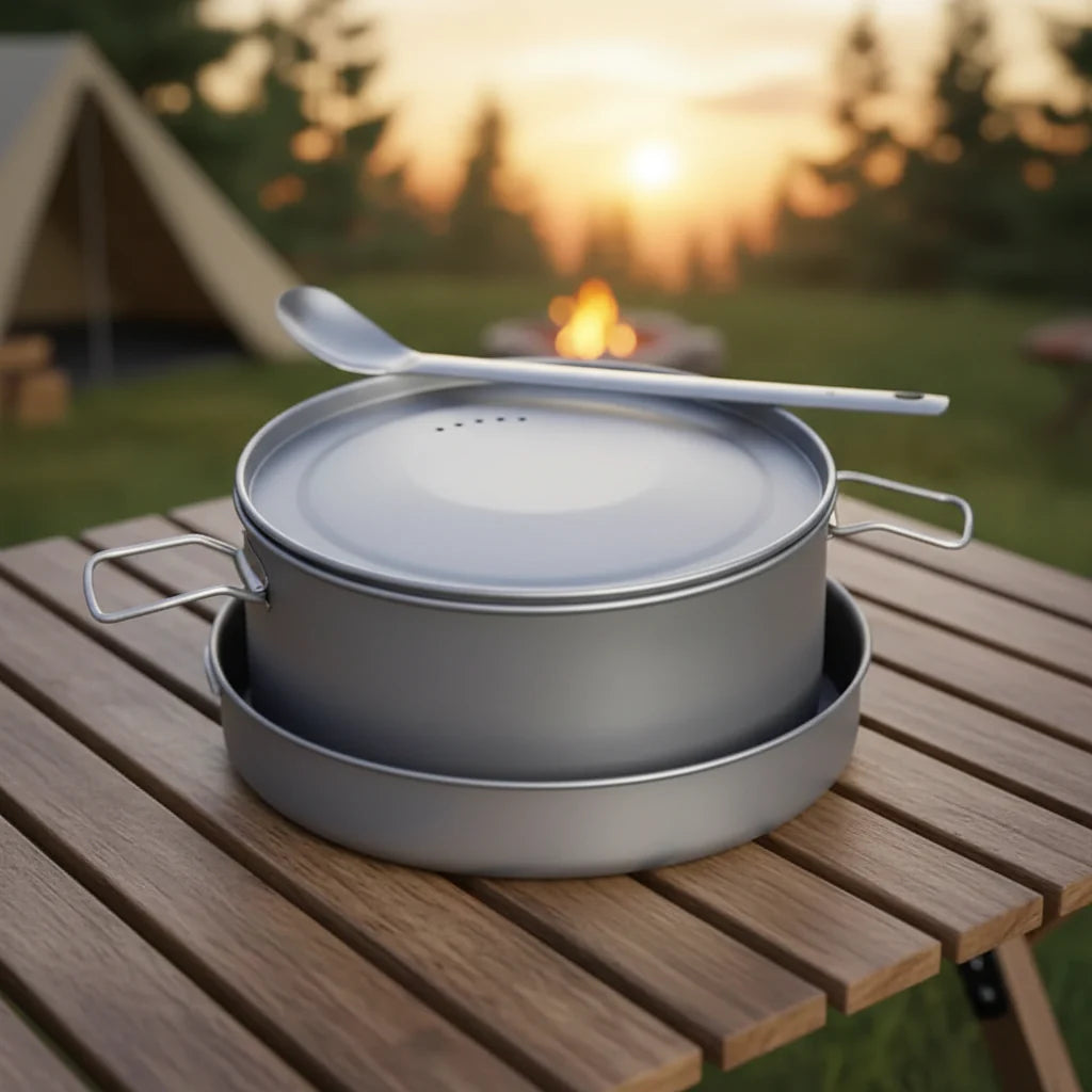 Outdoor Cooking Set with Folding Handle for Adventure Travel