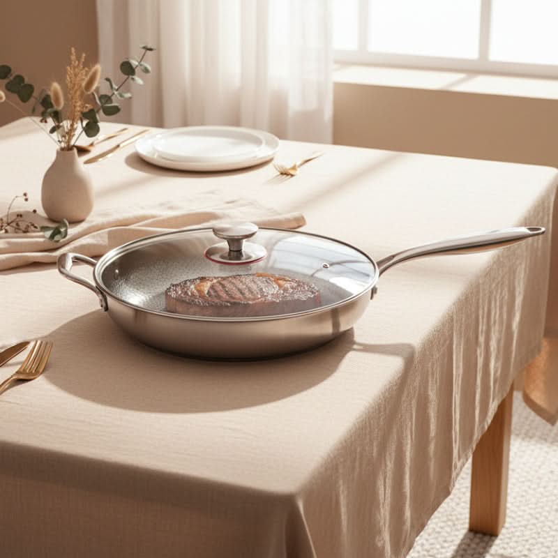 Induction-Compatible Non-Stick Frying Pan with Hammered Titanium Finish
