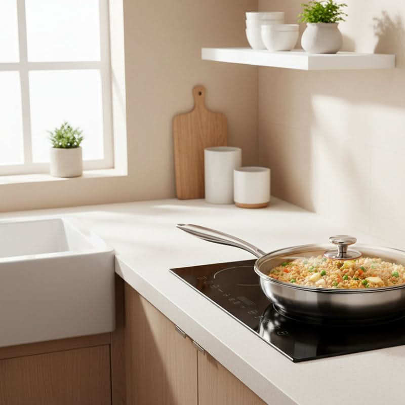 Induction-Compatible Non-Stick Frying Pan with Hammered Titanium Finish