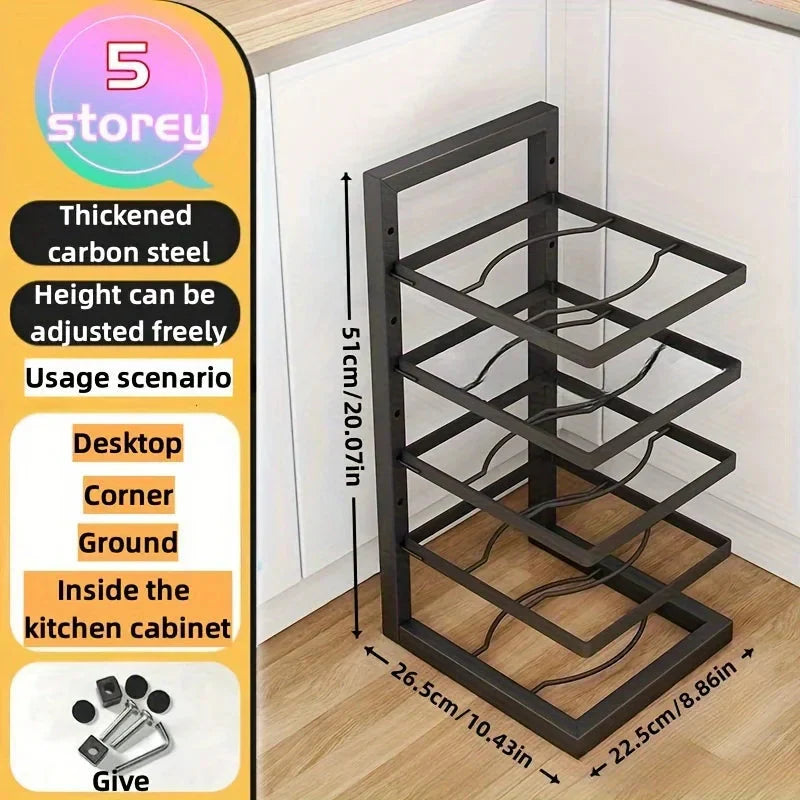 Pan and Pot Organizer Rack | Adjustable Shelves | Compact Cabinet Storage