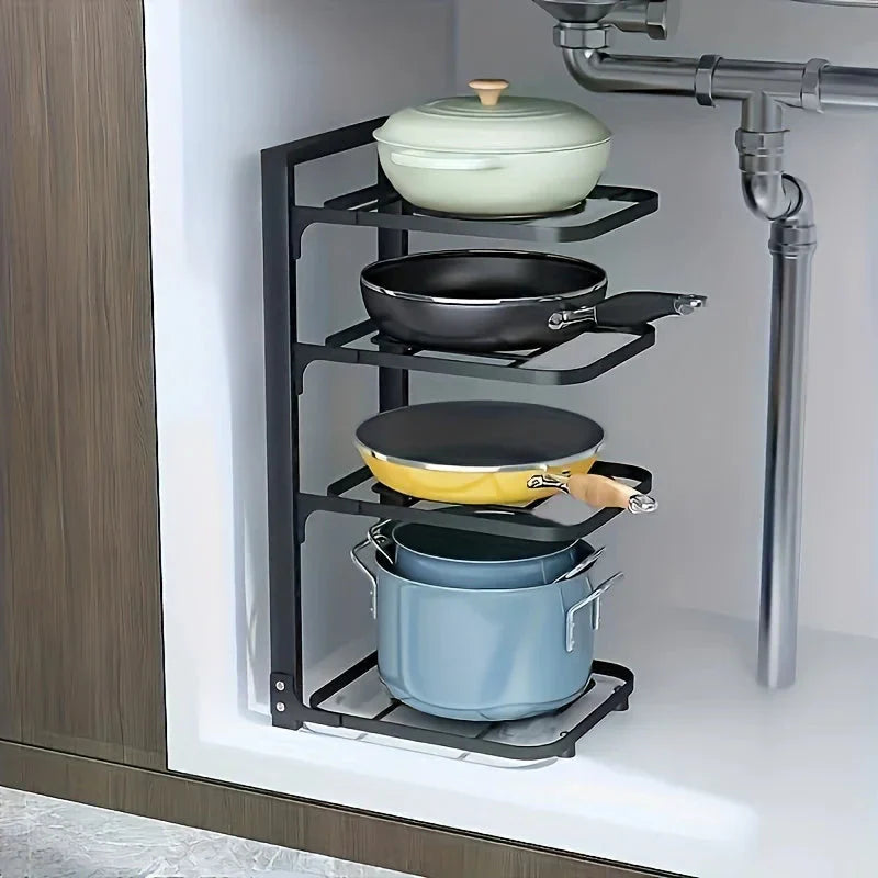 Pan and Pot Organizer Rack | Adjustable Shelves | Compact Cabinet Storage