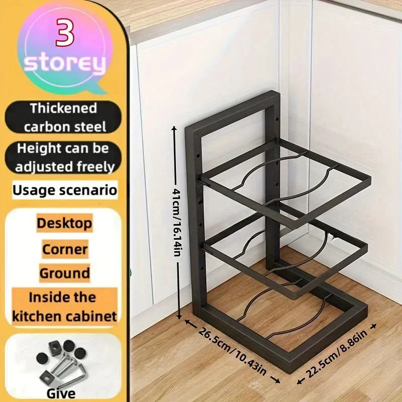 Pan and Pot Organizer Rack | Adjustable Shelves | Compact Cabinet Storage