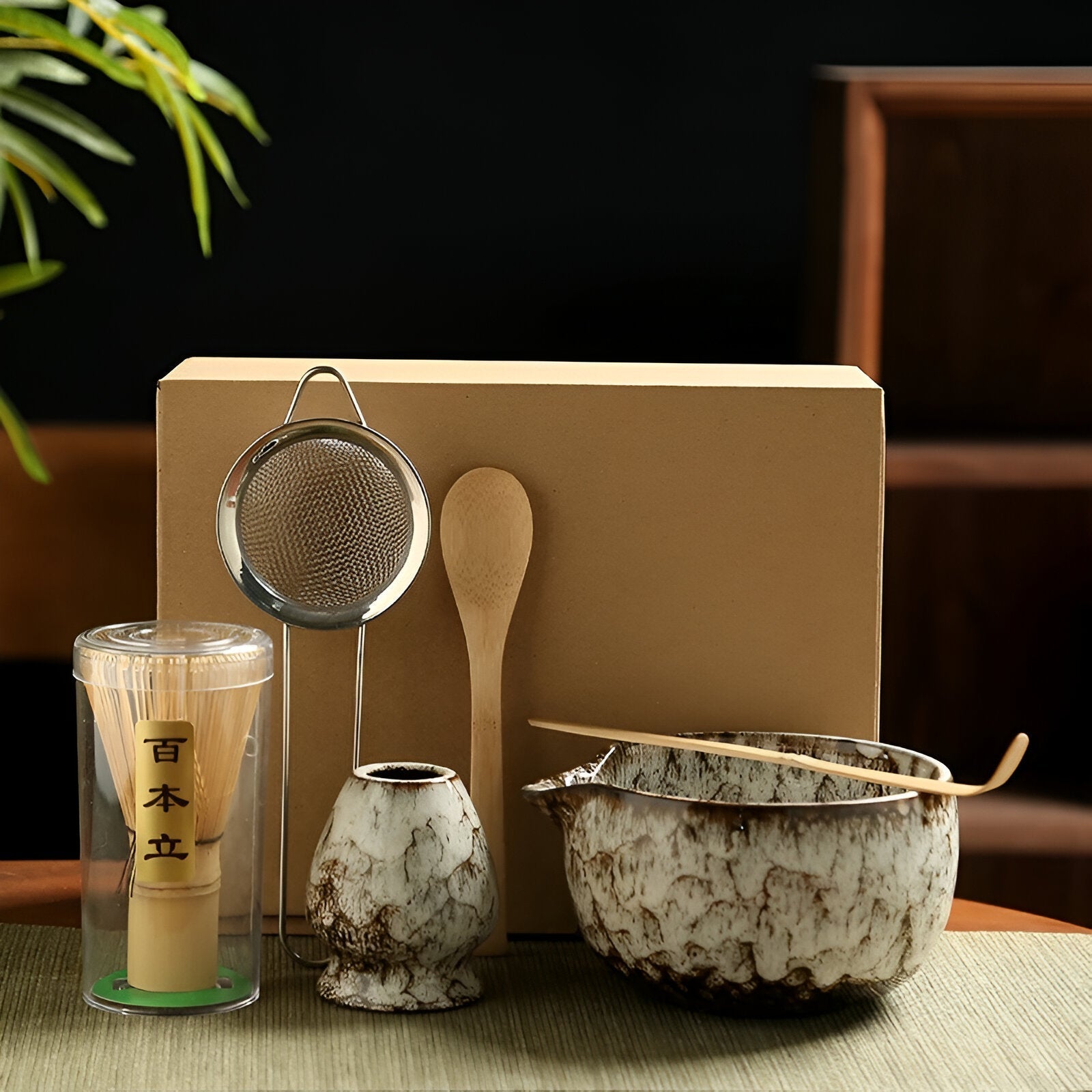 Elegant 6-Piece Matcha Preparation Kit in Bamboo and Ceramic