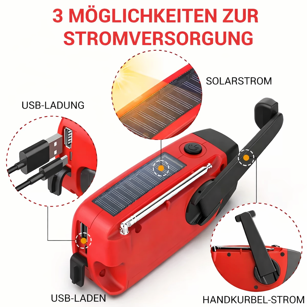 Portable Radio with Reliable Energy & Alert Reception | Built-in Flashlight and Power Bank