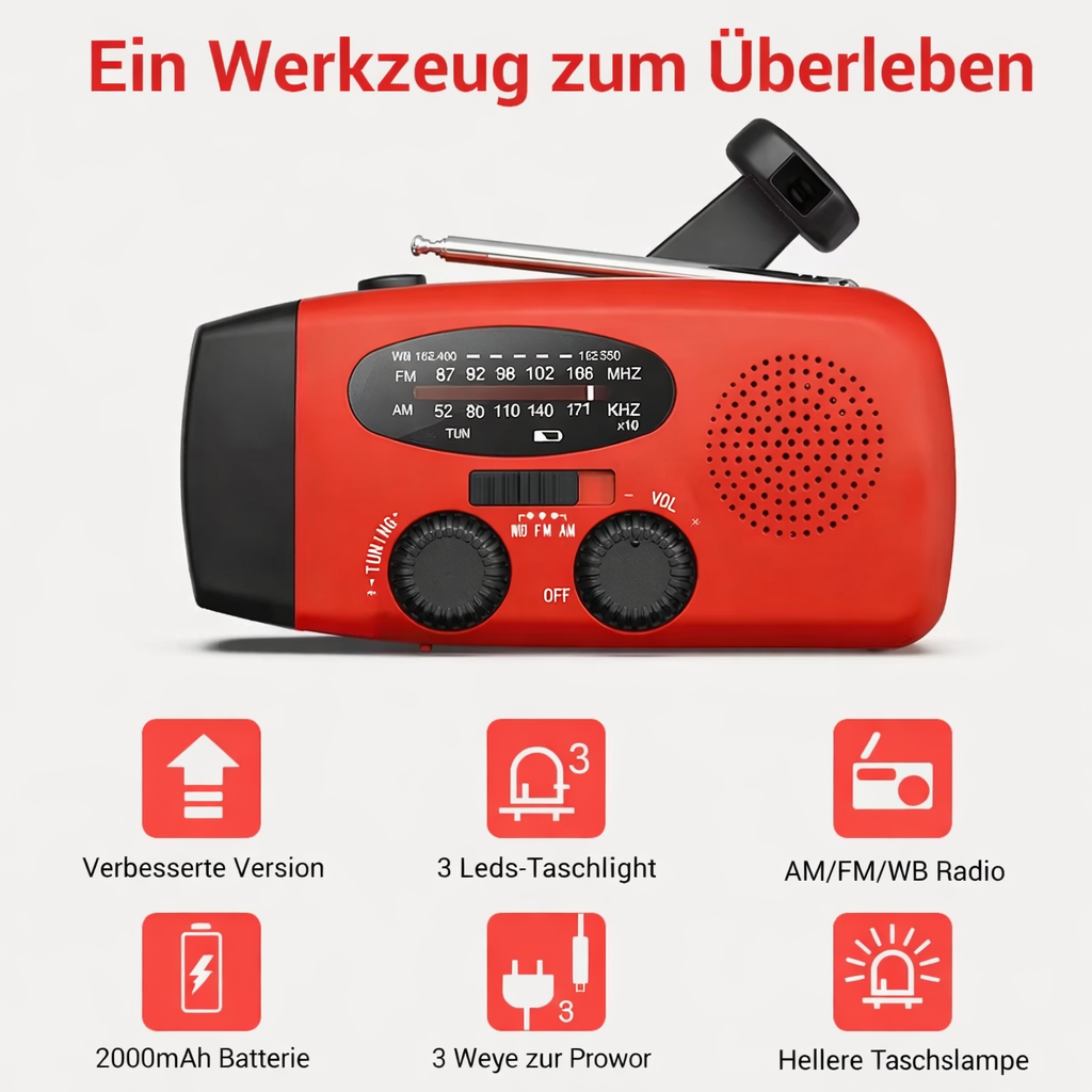 Portable Radio with Reliable Energy & Alert Reception | Built-in Flashlight and Power Bank