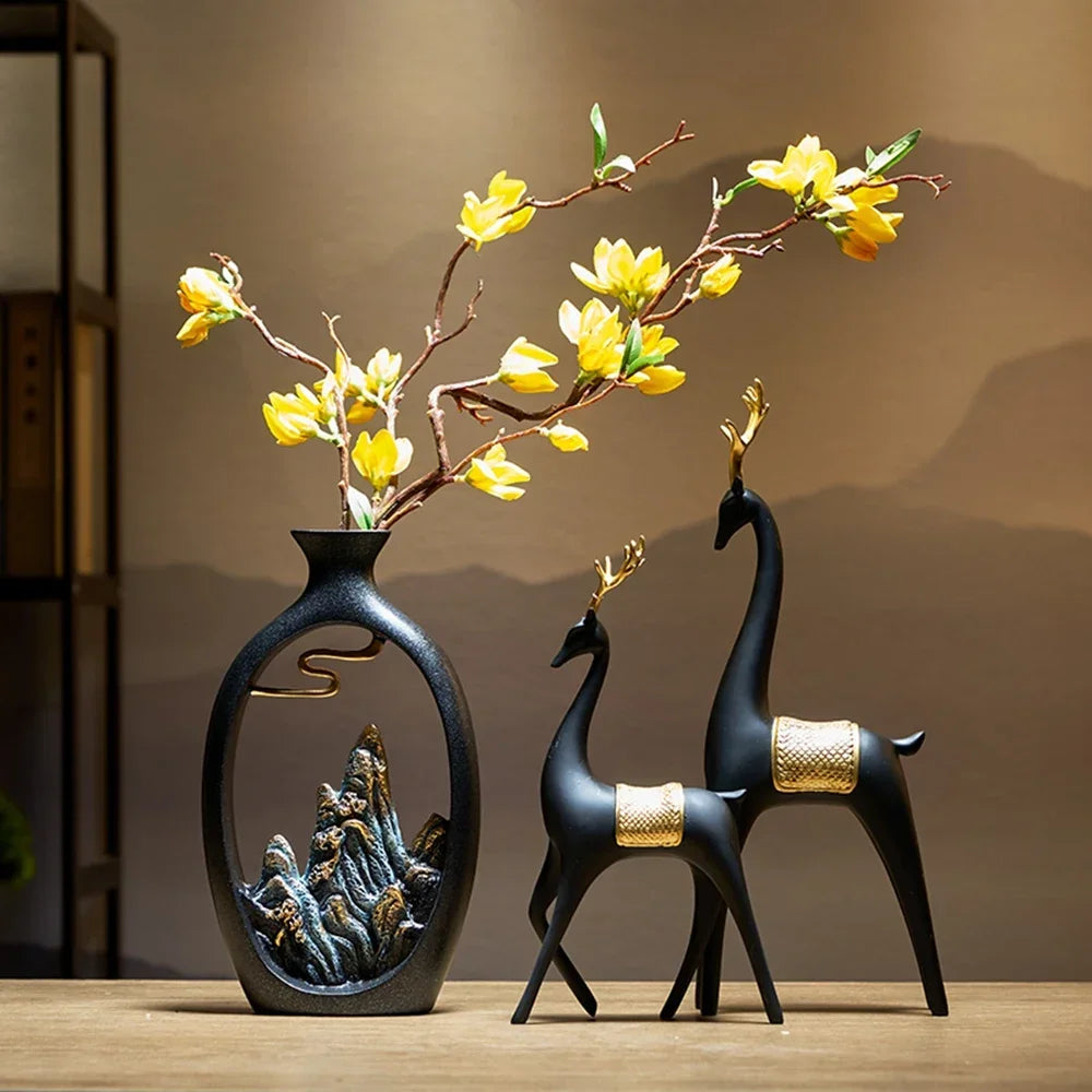 SerenityStone Matte Black Mountain Sculpture Vase