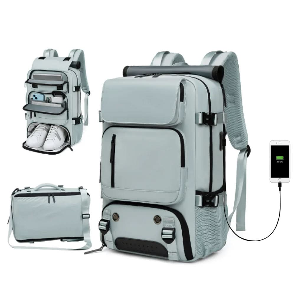 Large Waterproof Travel Backpack with USB Charging Port