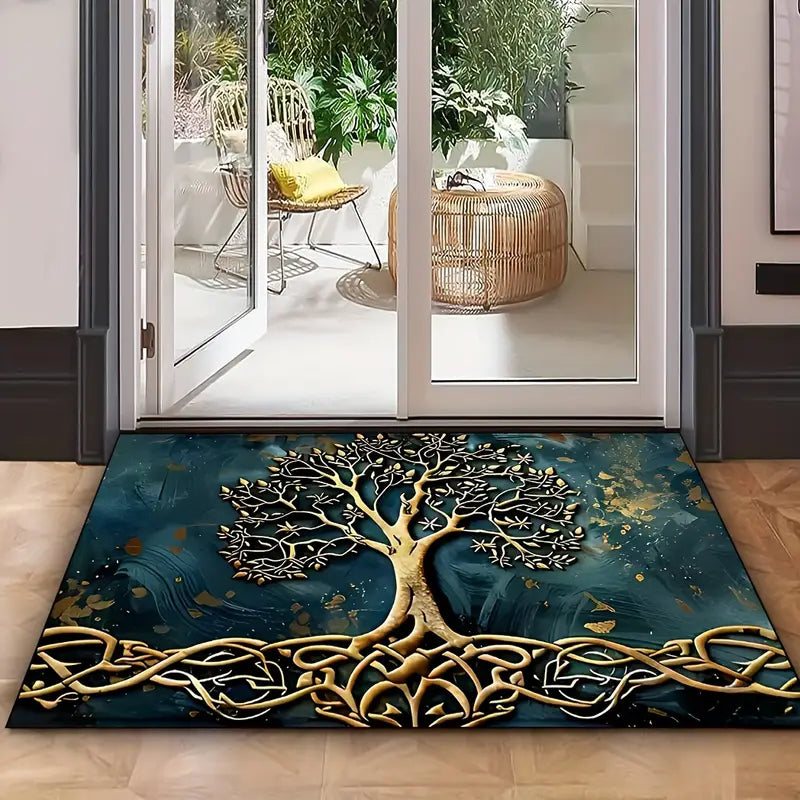 Elegant Indoor Mat with Decorative Tree of Life Design