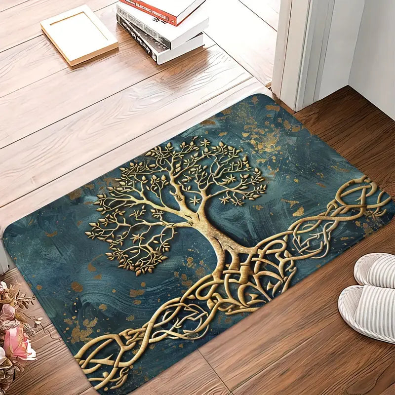 Elegant Indoor Mat with Decorative Tree of Life Design