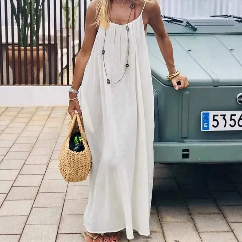 Loose-Fitting Solid Color Summer Dress for Home Wear
