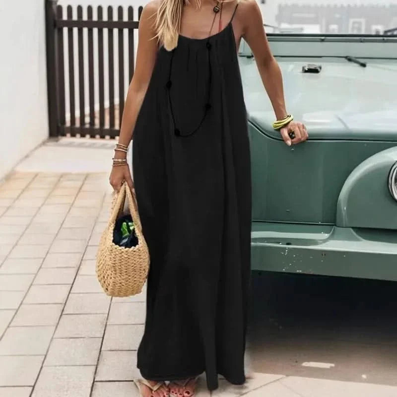 Loose-Fitting Solid Color Summer Dress for Home Wear