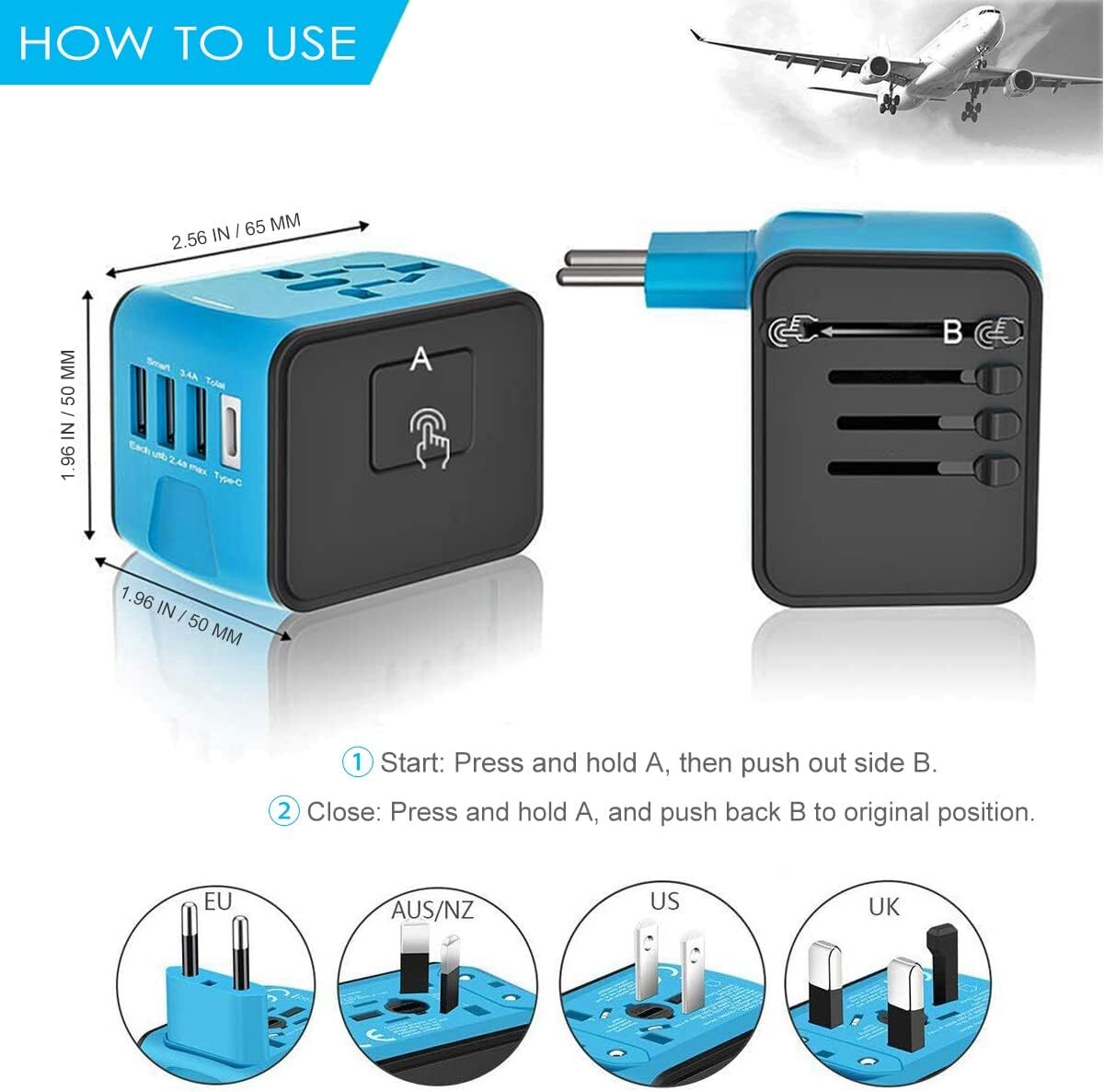 Smart Travel Power Adapter with USB Charging Ports