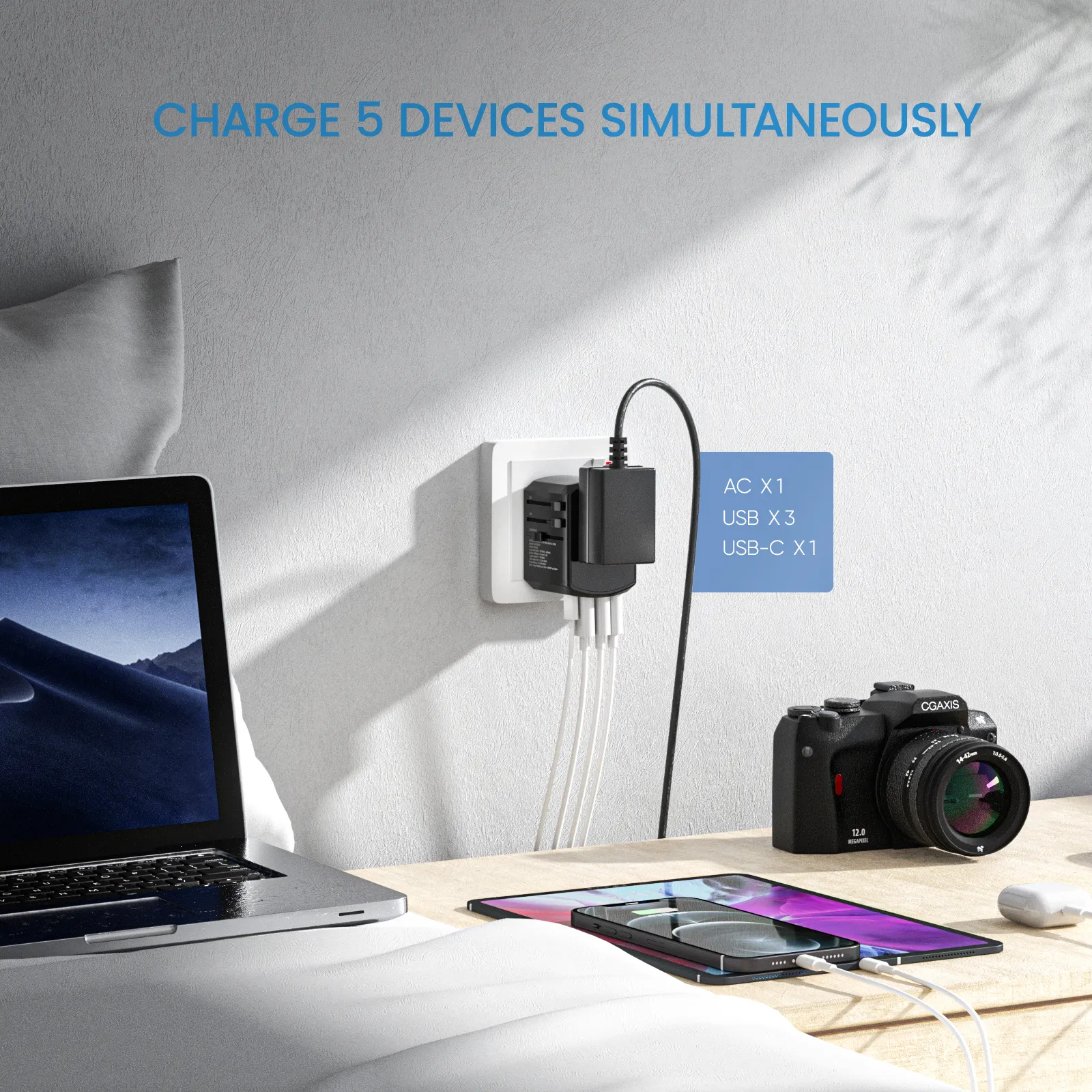 Smart Travel Power Adapter with USB Charging Ports