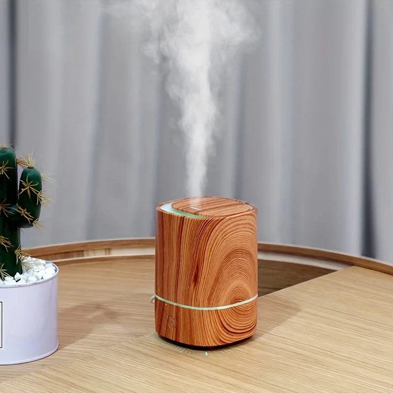 Compact Wood-Finish Humidifier with LED Light and Cool Mist