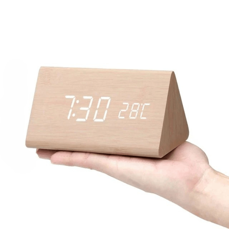 Natural Wood LED Clock with Voice Activation for Modern Homes