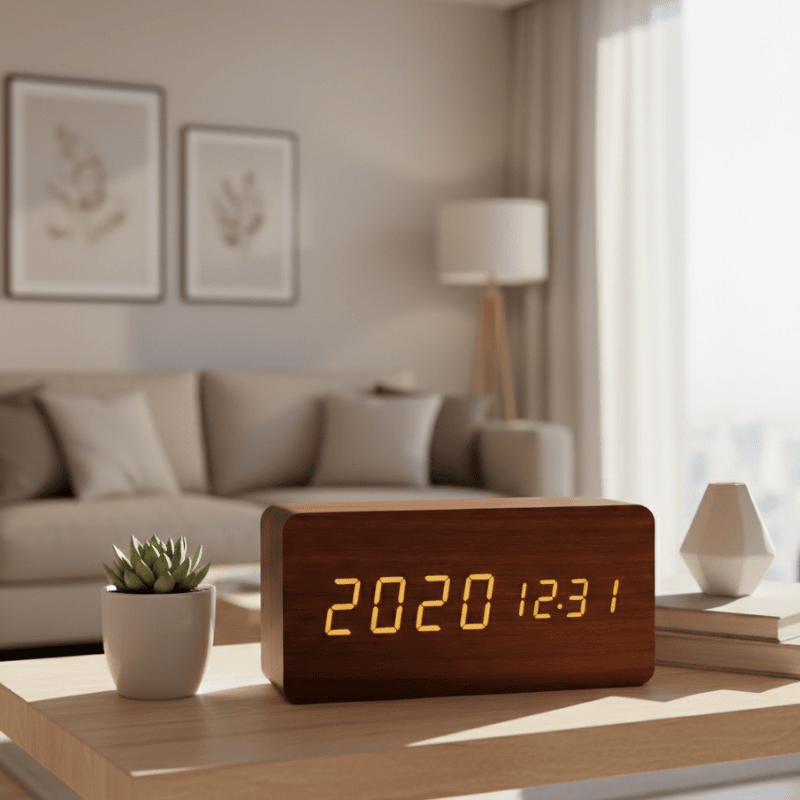 EchoCraft – Smart Wooden LED Clock for Stylish Living