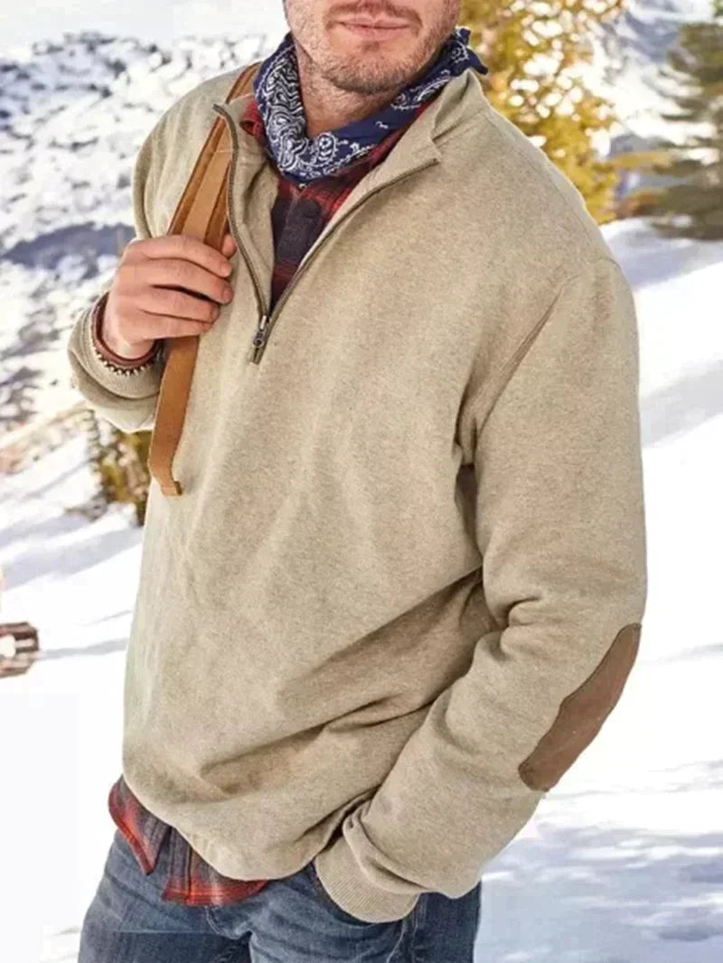 Men's Thick Long Sleeve Sweatshirt with Half Zip in Urban Style