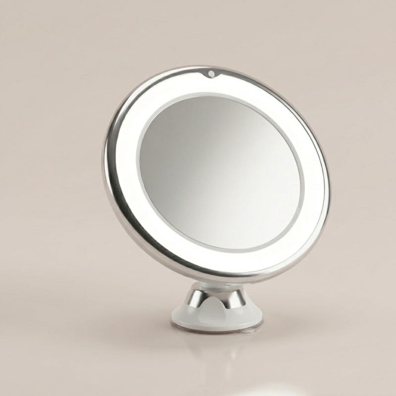 Illuminated Travel Mirror with 10X Zoom and Suction Mount