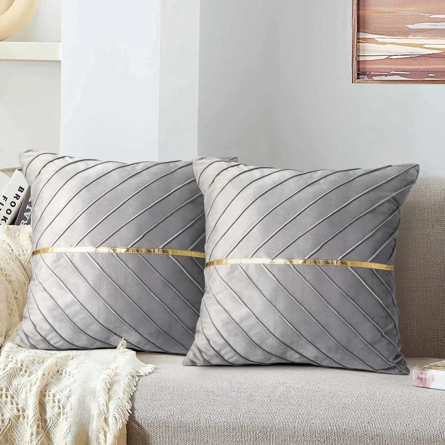 Elegant Textured Cushion Cover 45 x 45 cm in Gold and Beige