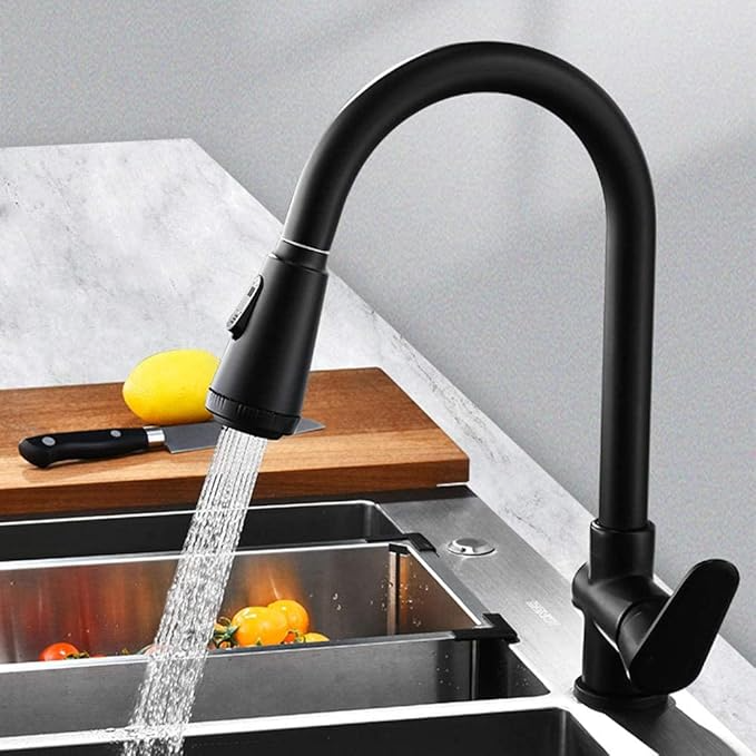 Sleek Black Pull-Out Kitchen Faucet with Dual Spray Options