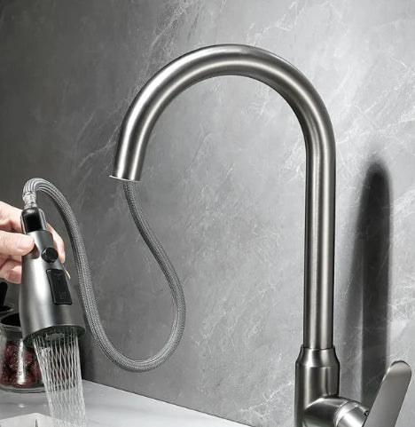 Sleek Black Pull-Out Kitchen Faucet with Dual Spray Options