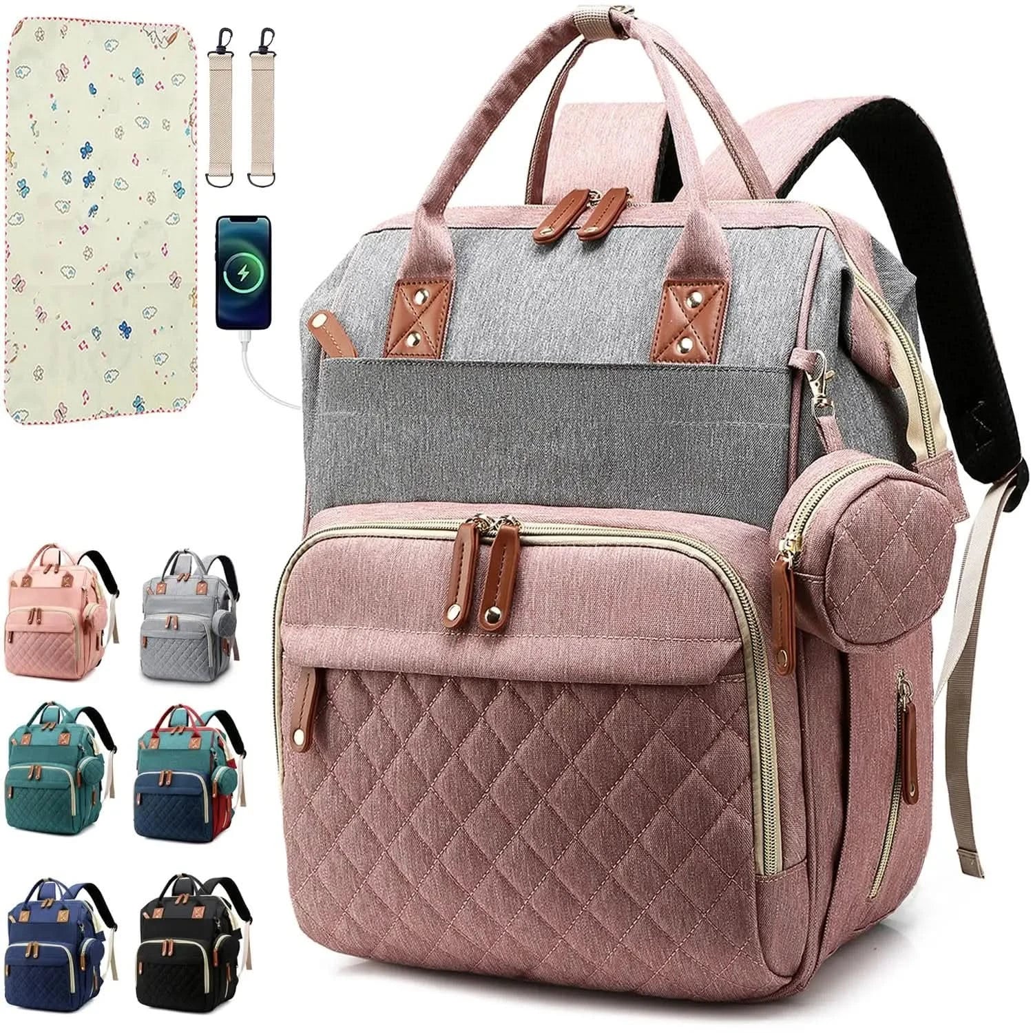 Multi-Functional Backpack Diaper Bag with Changing Mat and Pacifier Holder