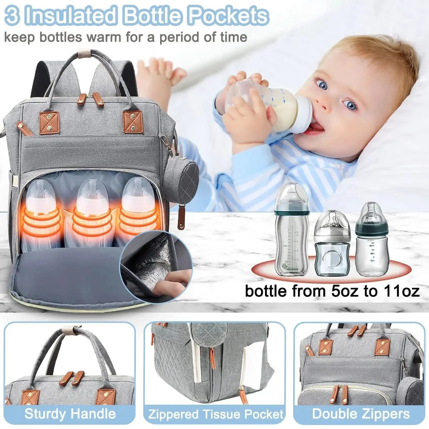 Multi-Functional Backpack Diaper Bag with Changing Mat and Pacifier Holder