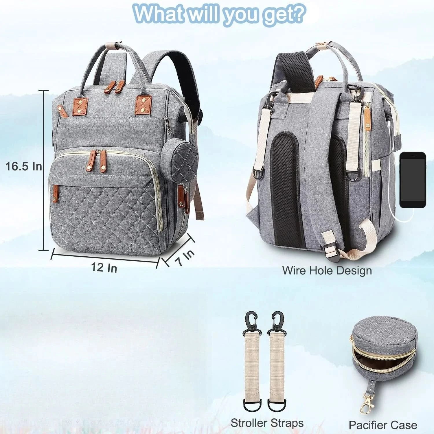Multi-Functional Backpack Diaper Bag with Changing Mat and Pacifier Holder