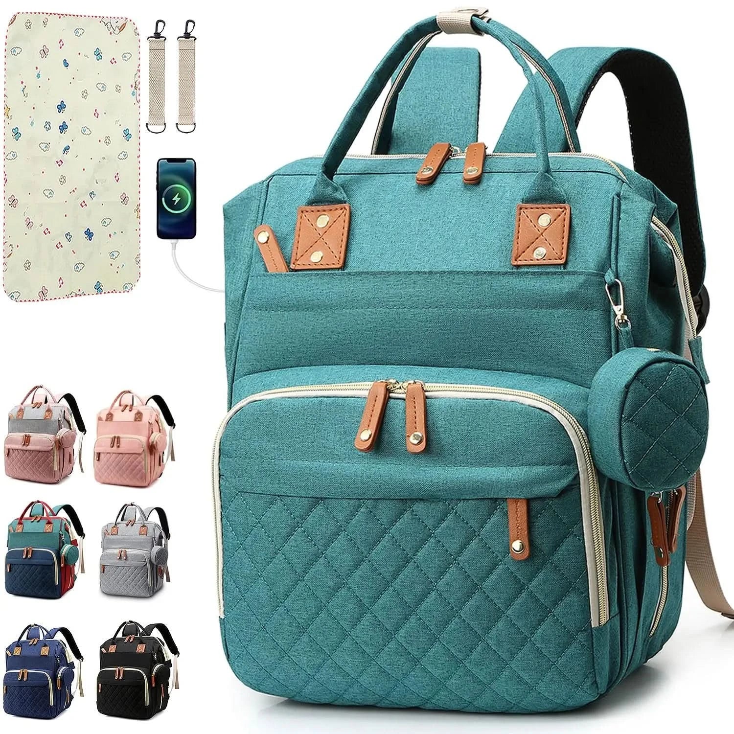Multi-Functional Backpack Diaper Bag with Changing Mat and Pacifier Holder