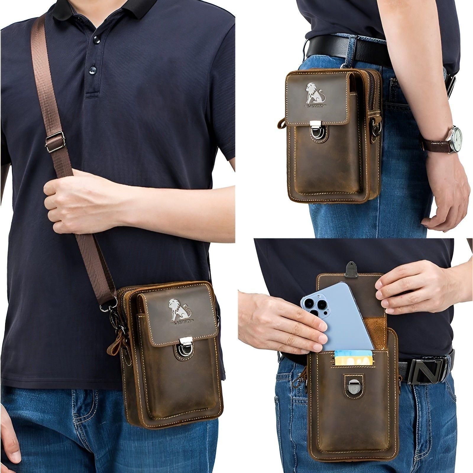 Urban Explorer Men's Leather Crossbody Bag with Pockets