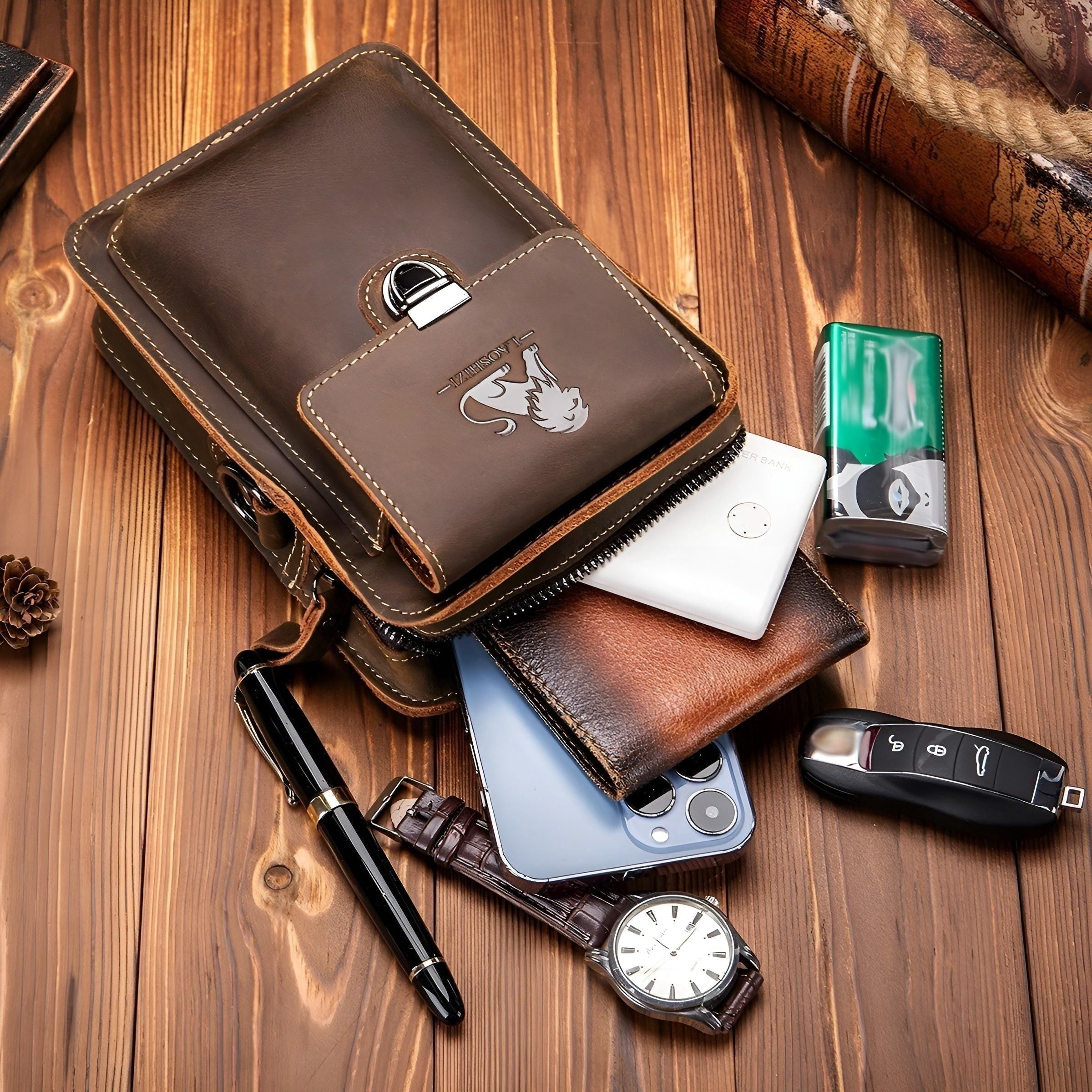 Urban Explorer Men's Leather Crossbody Bag with Pockets