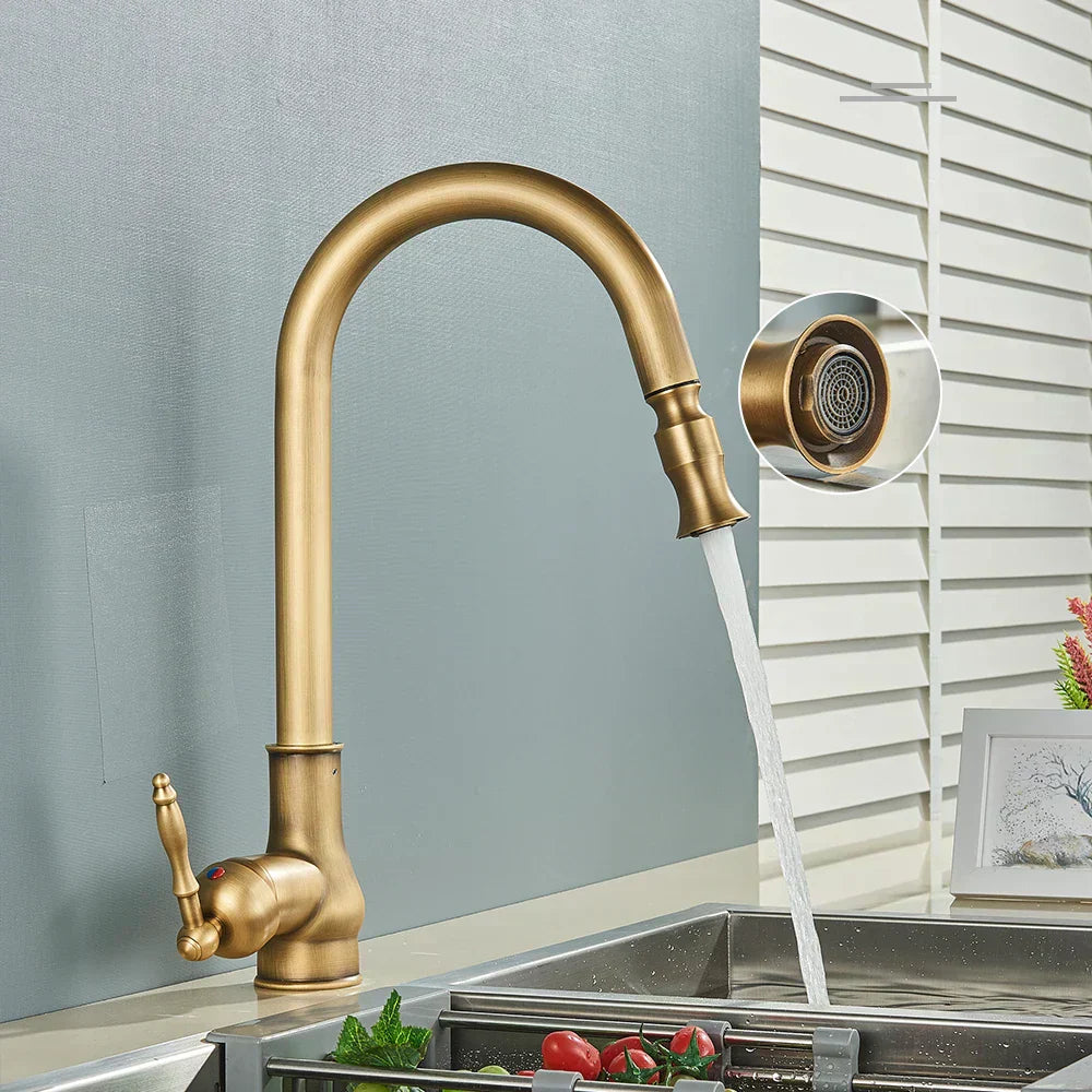 Classic Elegance Brass Kitchen Faucet with Rotating Spout