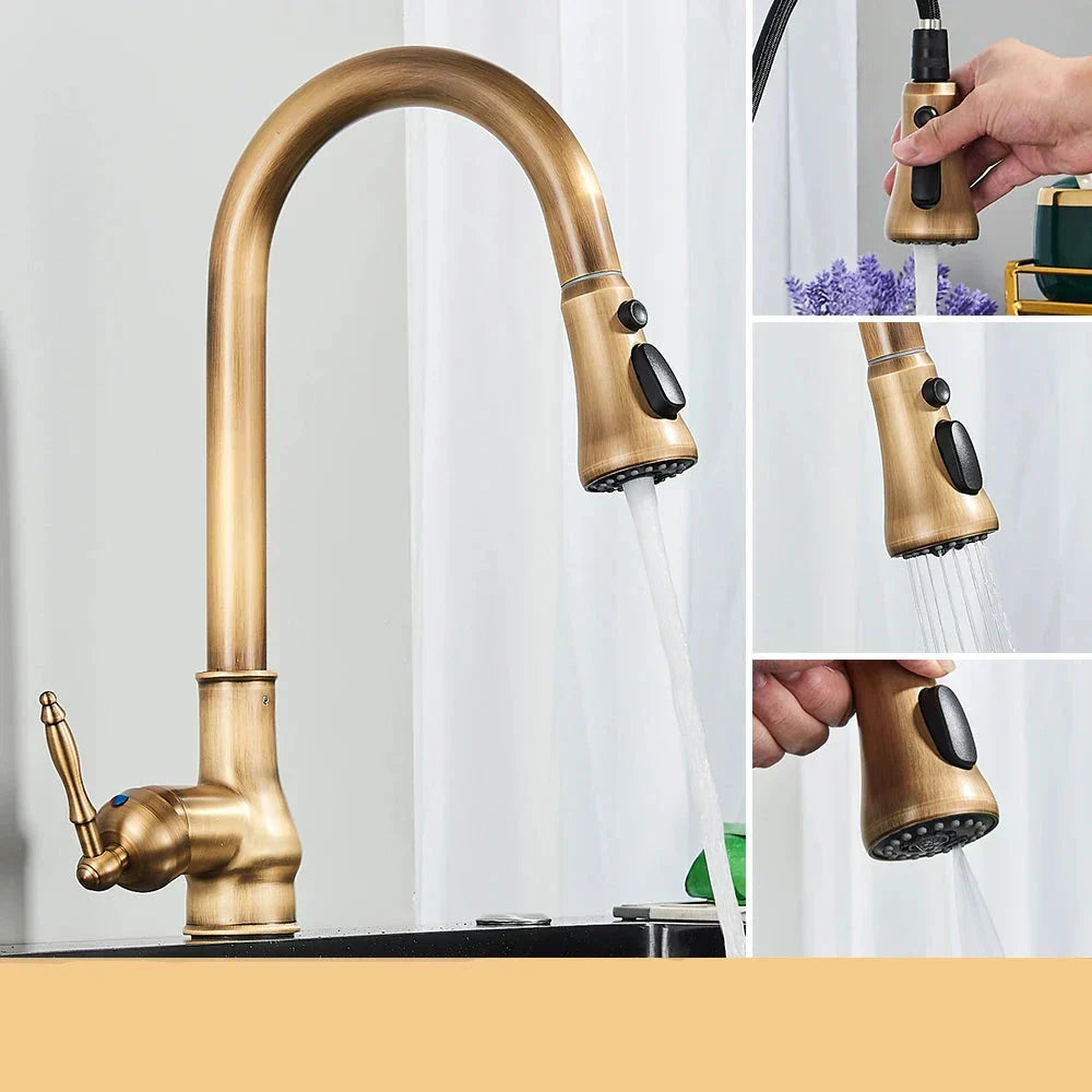 Classic Elegance Brass Kitchen Faucet with Rotating Spout