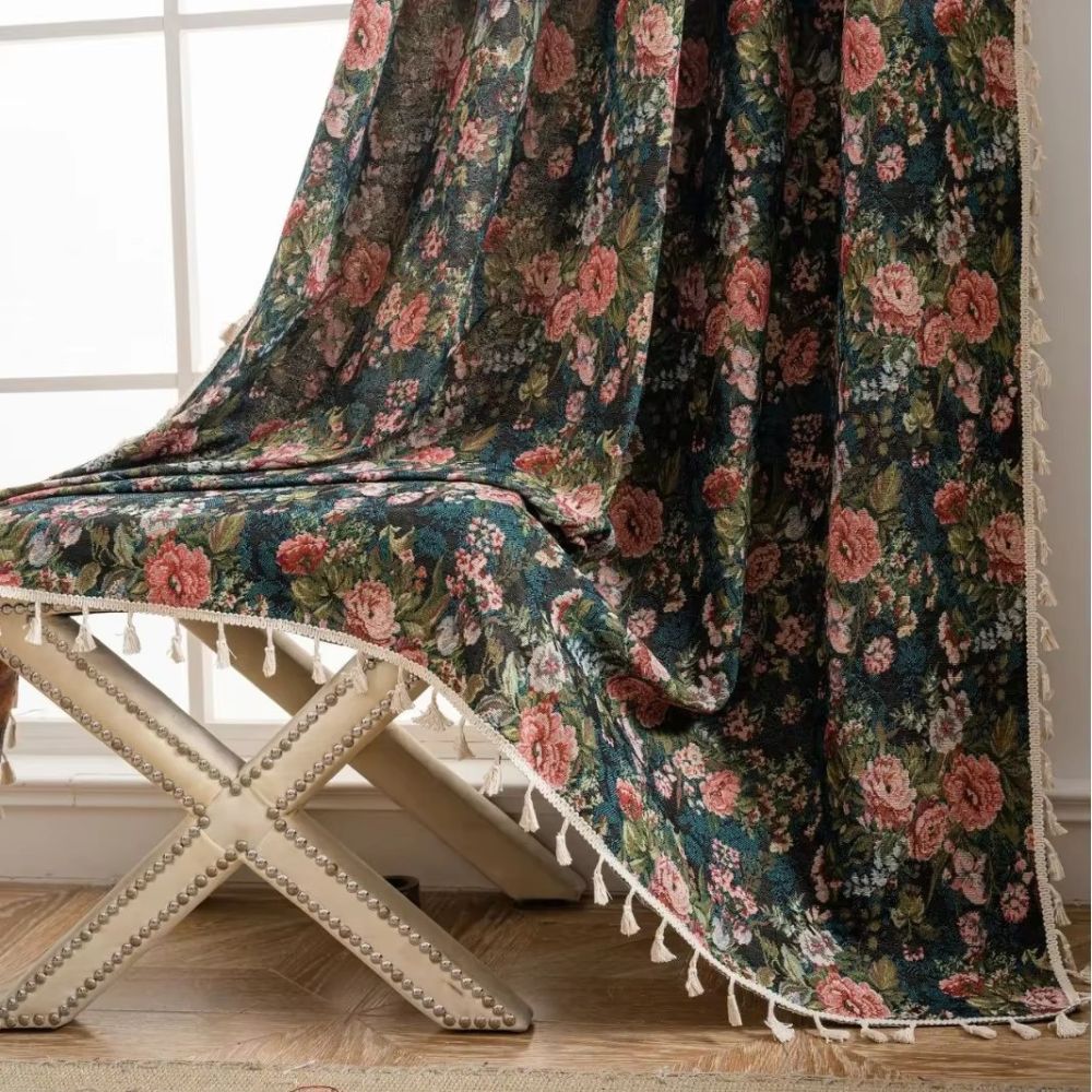 Charming Floral Tassel Curtain Panel for Timeless Décor