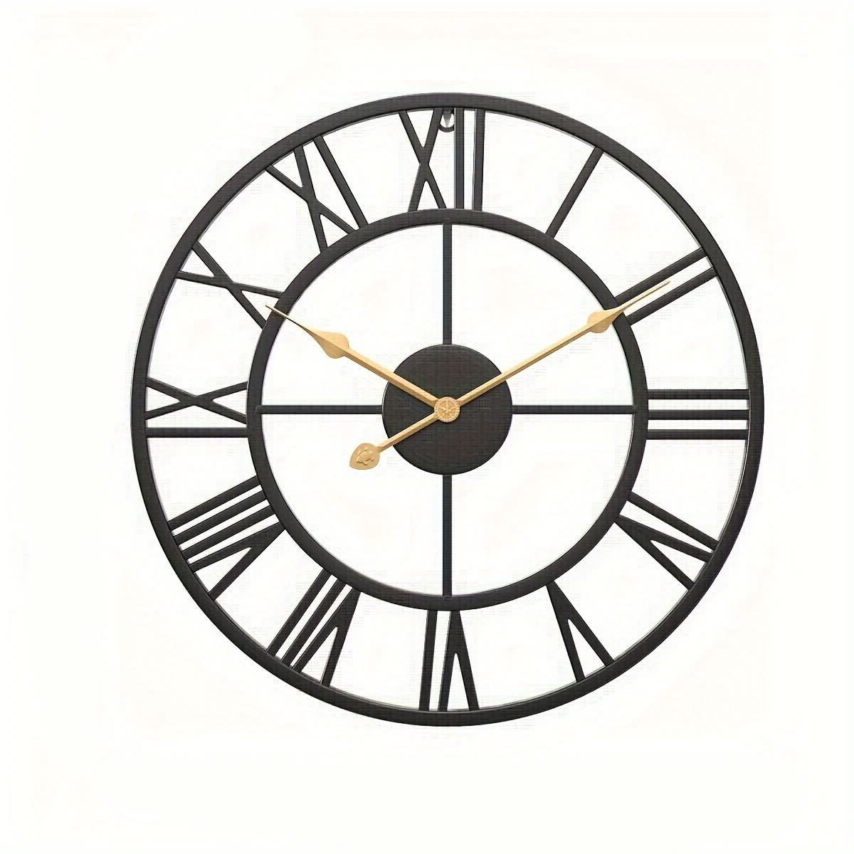 Silent Round Wall Clock - Vintage Design with Sturdy Metal Frame for Bedroom