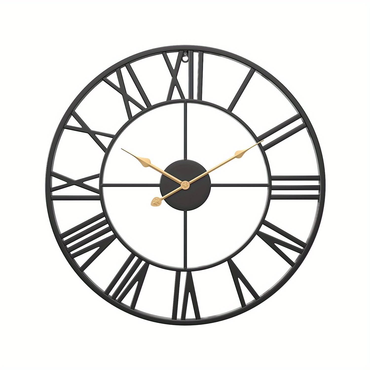 Silent Round Wall Clock - Vintage Design with Sturdy Metal Frame for Bedroom