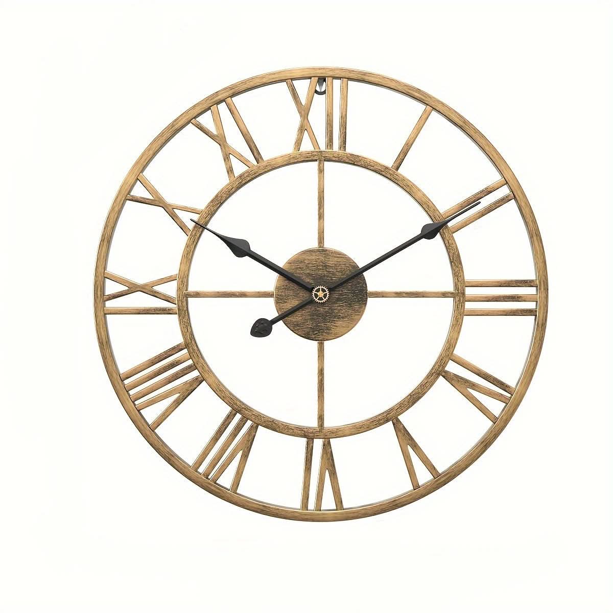 Silent Round Wall Clock - Vintage Design with Sturdy Metal Frame for Bedroom