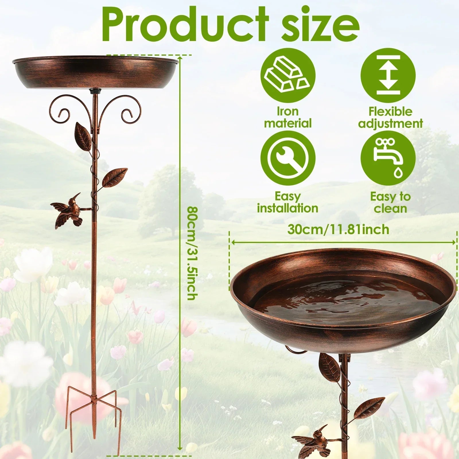 Bird Bath with Stand | Sturdy Metal Bowl